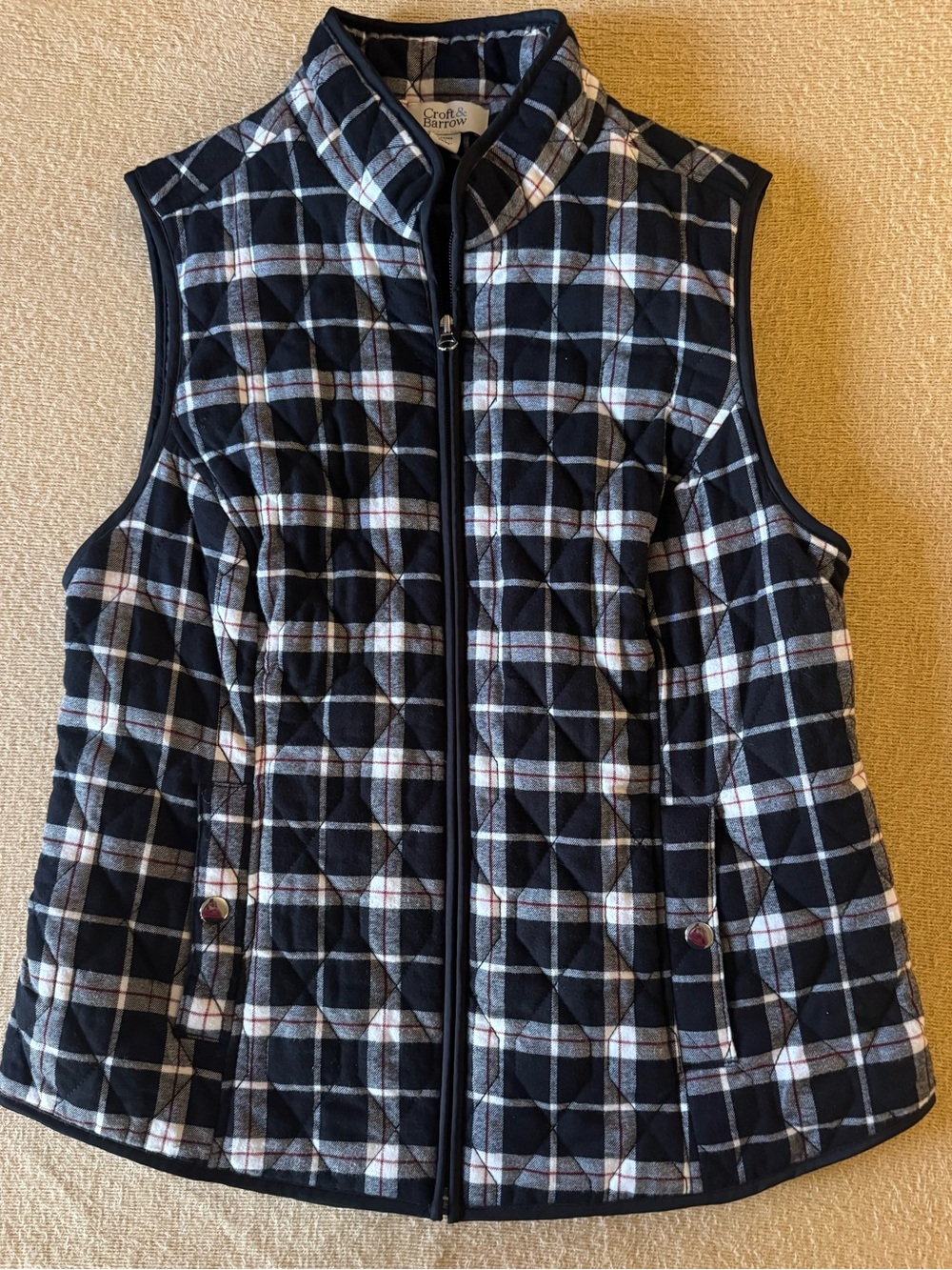 Croft & Barrow Black Plaid Quilted Vest NWOT